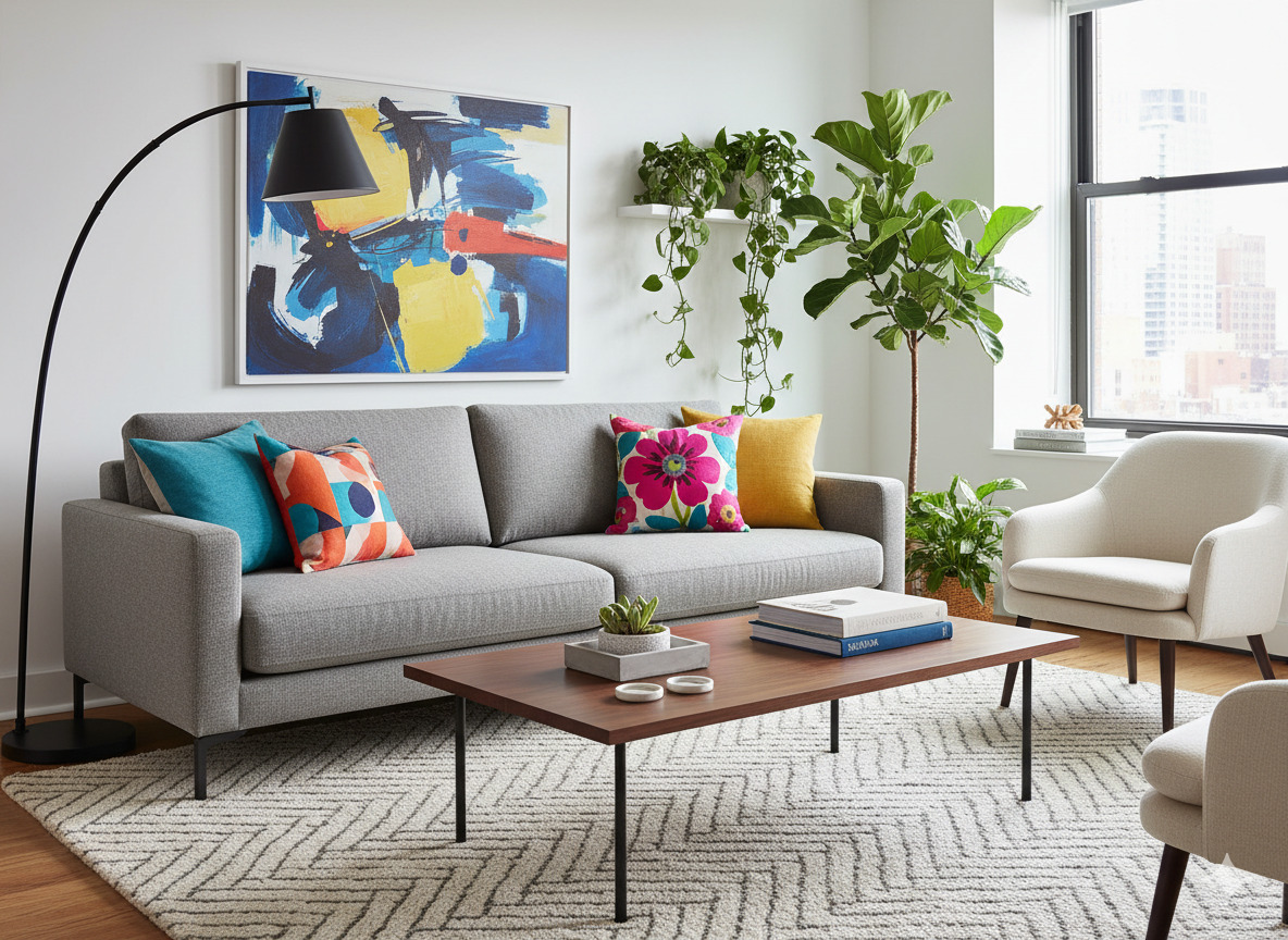 Living room styling with furniture and accessories